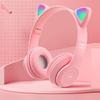 Gaming Headset Cat Ear Bluetooth-Compatible Helmets Stereo Bass Over-Ear Headsets Cute Sports Headphones for Kids and Adult