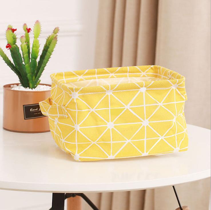 1PC Cotton and Hemp Storage Basket with Handheld Printed Tabletop, Miscellaneous Sorting Cabinet, Small Clothing, Fabric Storage