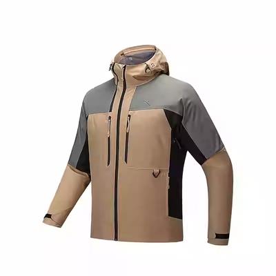 Outdoor Series Storm Armor Color Block Zipper Hooded Comfortable Versatile Casual Waterproof Jacket Men Jacket Feng-Yu-Brown 152516607-3