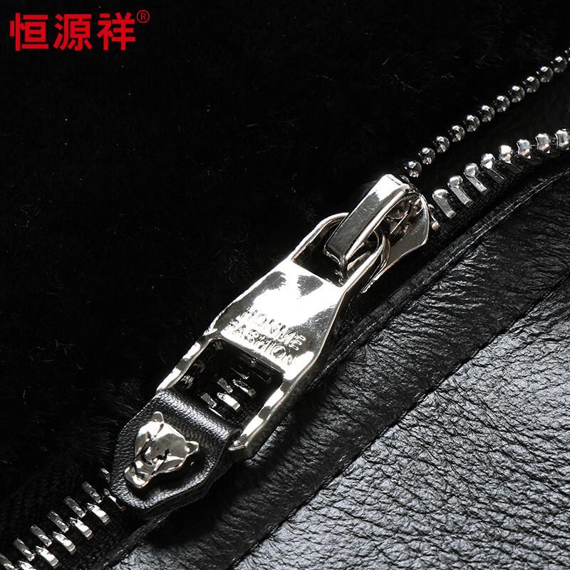 Hengyuanxiang Men's Lambskin Turn-down Collar Plush Lined Leather Jacket