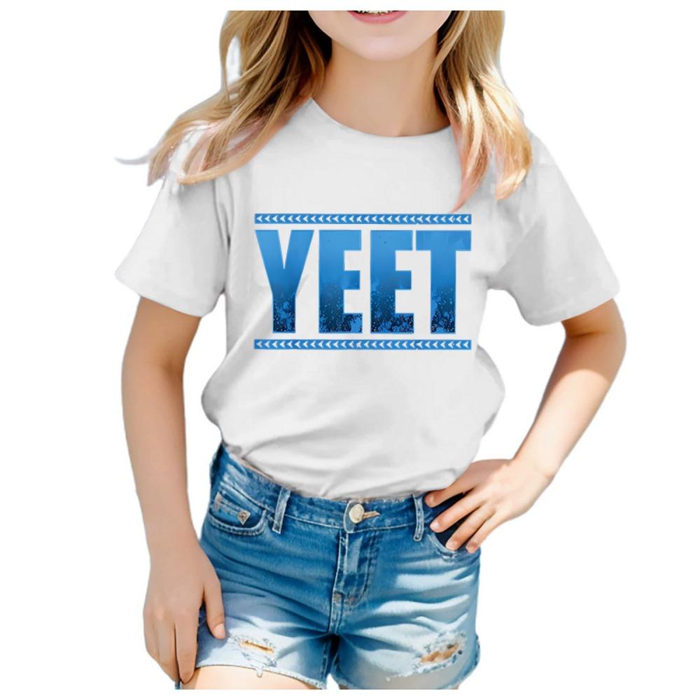 INS Girls YEET Lettering Printed Round Neck Short-sleeved T-shirt Casual Summer Wear for Children Kids Clothes Girl Clothes