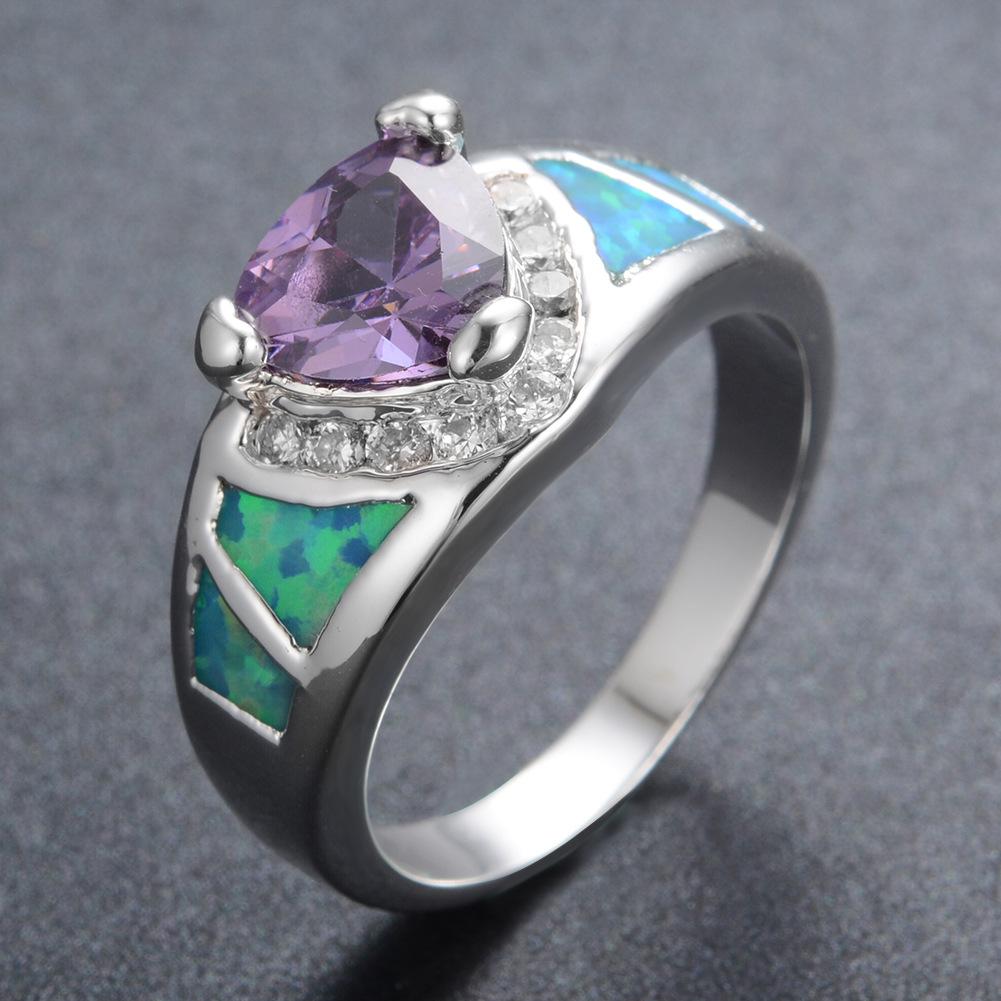 

Европейские и американские ювелирные изделия Треугольник Фиолетовый бриллиант Микровставка бриллиантов Женское универсальное кольцо No. 9