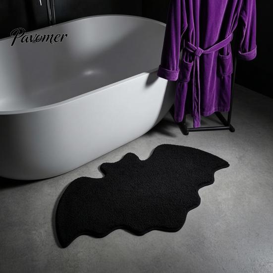 Decorative Halloween Rug Spider Web Bath Mat, Gothic Bathroom Rug, Non-slip Indoor Outdoor Porch Black Bat for Home Entrance Bedroom Decor Non