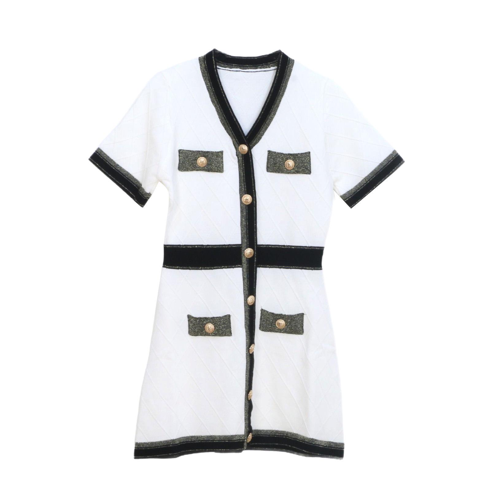 

Women s Summer French-Style Slim Knit Dress with Metal Buckle Large