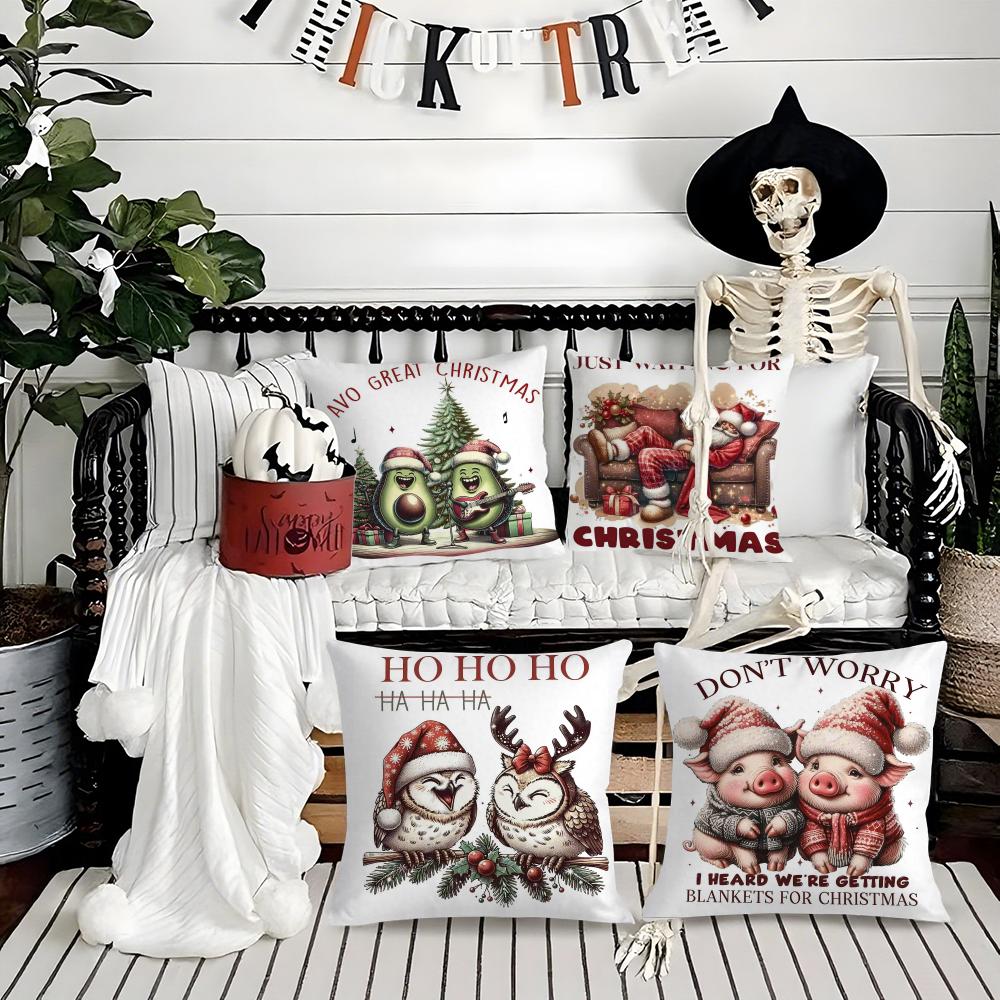 Christmas Animals Pillow Case Silky Short Plush with Invisible Zipper Dustproof Sofa Cushion Cover for Home Decor