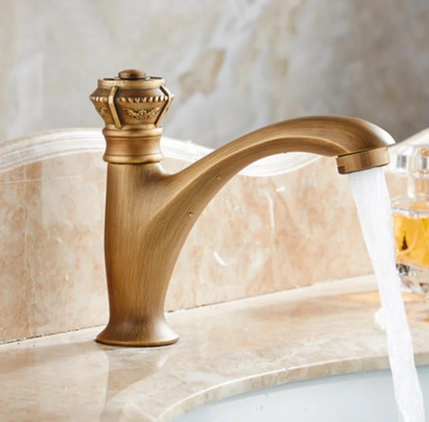 Antique brass single cold outdoor wash basin faucet anti-freezing cracking marble stone basin outdoor balcony courtyard