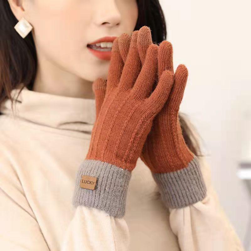

Перчатки женские зимние милые бархатные утолщенные вязаные шерстяные пятипалые для верховой езды зимние теплые и холодостойкие студенческие One size оранжевый