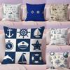 Ocean Blue Compass With Anchor Pillow Case Silky Short Plush With Invisible Zipper Dustproof Sofa Cushion Cover For Home Decor