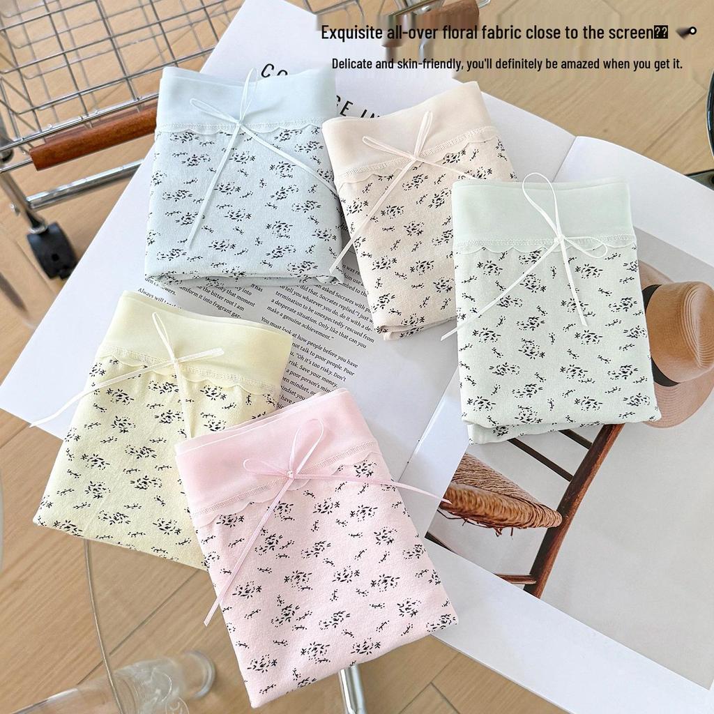 10A Antibacterial Sweet Floral Cotton Girls' Mid-Waist Boxer Briefs - Comfortable & Breathable