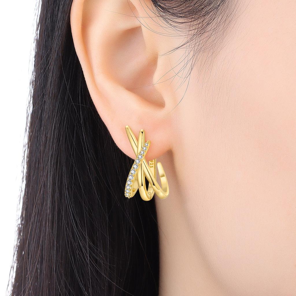 S925 Silver Personality Geometry Cross Earrings Hoop Earrings Women Jewelry Trendy Anniversary Gifts