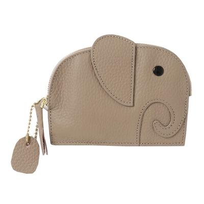 Women's Compact Genuine Leather Mini Wallet with Coin Purse, Small Leather Wallet, Genuine Cowhide Leather, Elephant-Shaped Mini Wallet (Gray), 11.3