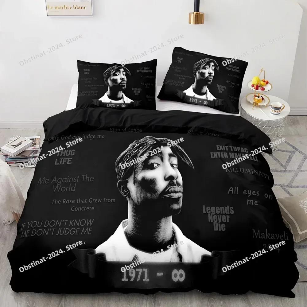 3D Tupac Shakur Rapper 2Pac Bettwäsche-Set Bedrucktes Bettwäsche-Set Mit Kissenbezug Bettdeckenbezug Weich Einzel Doppel Queen Super King Größe