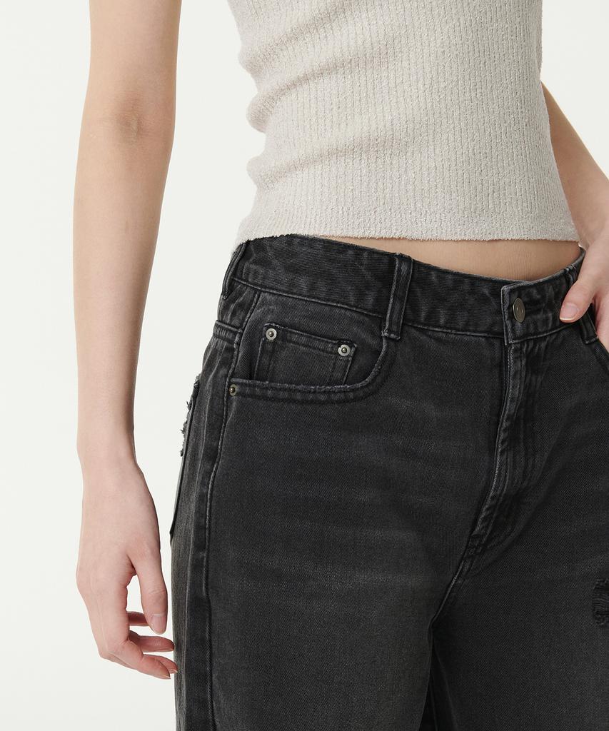 MUSINSA STANDARD WOMAN Women'S Multi Distressed Wide Denim Pants [Washed Black]