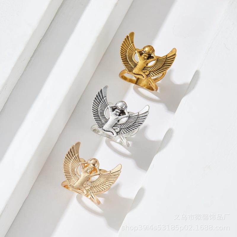 Guardian Angel Vintage Punk Wings Elemental Metal Scarf Buckle Ring