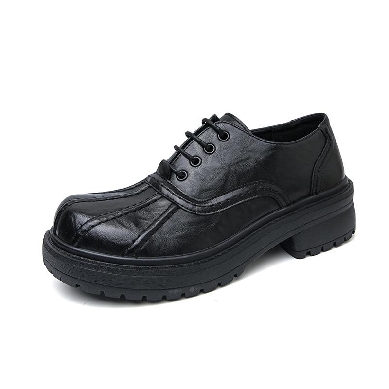 Men s Thick-Soled Leather Derby Shoes with Laces - Spring, Formal, Casual, Large Size 42
