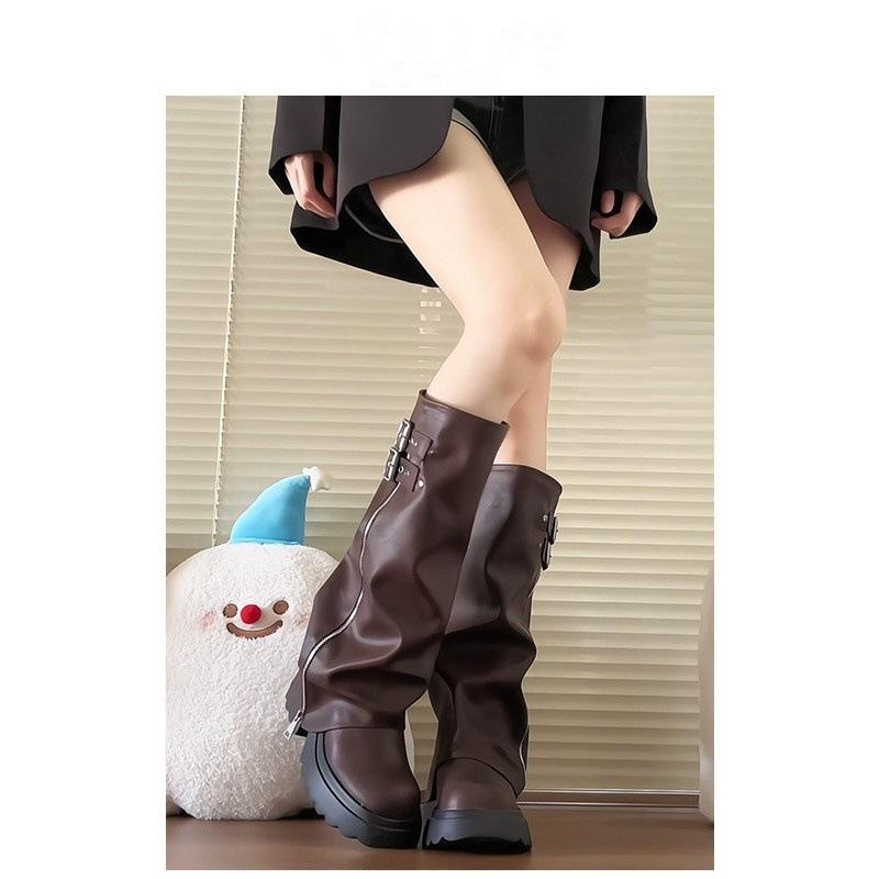 Big head pant boots stacking boots women's thick-soled heightening western boots but knee boots tall knight boots