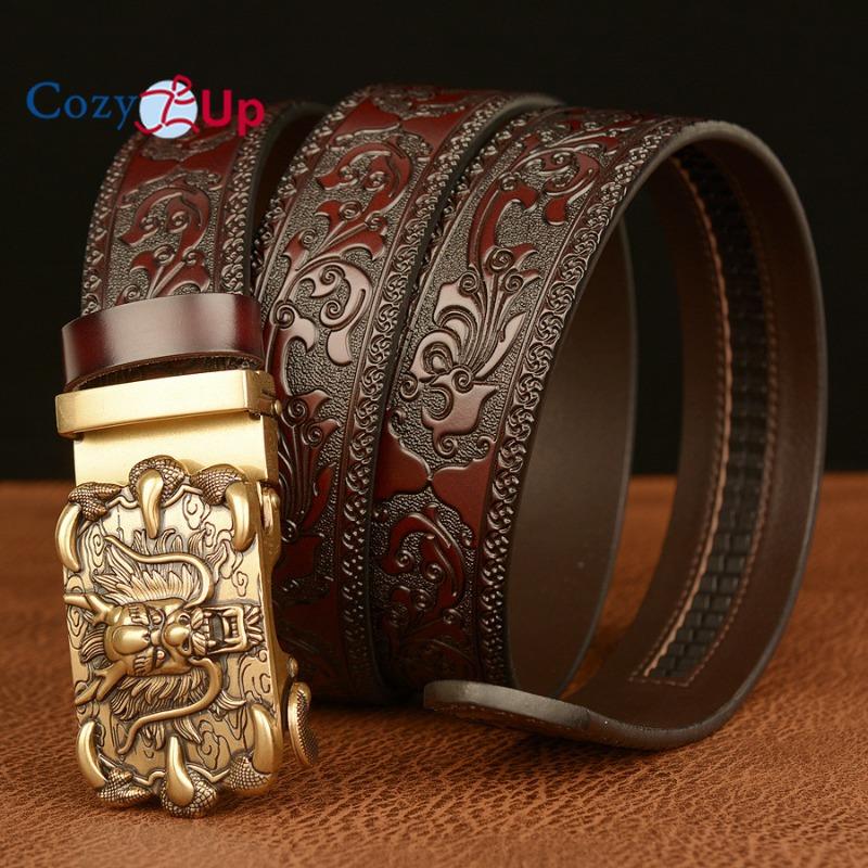 Cozy Up Casual Carved Cowhide Men's Belt, Domineering Claw Dragon Retro Automatic Buckle Belt, Fashionable and Personalized Trouser Belt
