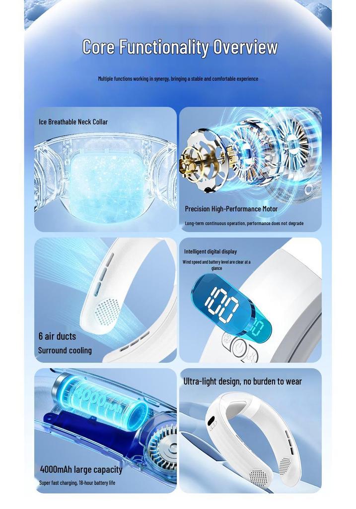 Silent Leafless Neck Fan: Portable Outdoor Semiconductor Cooler