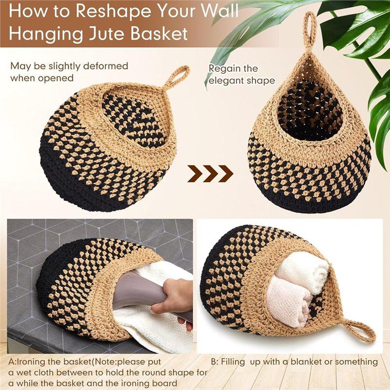 ABBP-Boho Decor Hanging Wall Baskets Set For Kitchen 3 Pcs Teardrop Baskets With Hooks Storage Fruit Onion Vegetable Potato