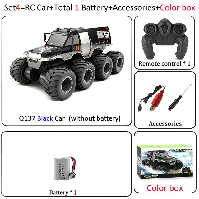 2.4G Amphibious Remote Control 8-wheel Drive Off-road Vehicle Waterproof Car Toy All Terrain RC Stunt Car Off Road 4WD Remote Control Vehicle Water чёрный