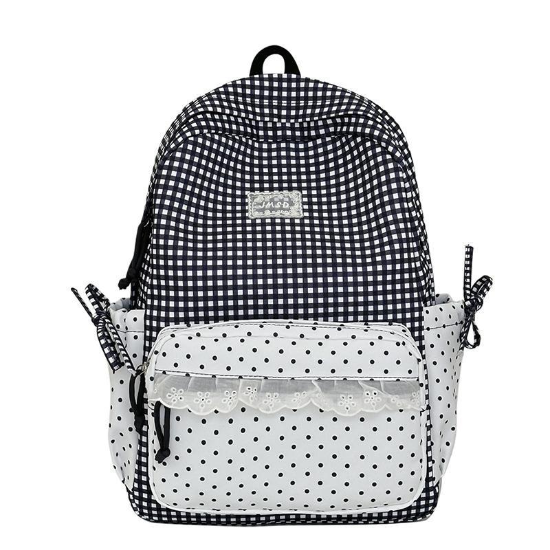 Schoolbag Milk Fufu Plaid Corrugated Lace Heart Travel Small Backpack Sweet Wind Student Party Big Sweet Bag