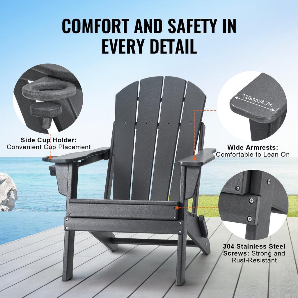 Adirondack Chair Plastic Set of 2 All-Weather Folding Fire Pit Gray