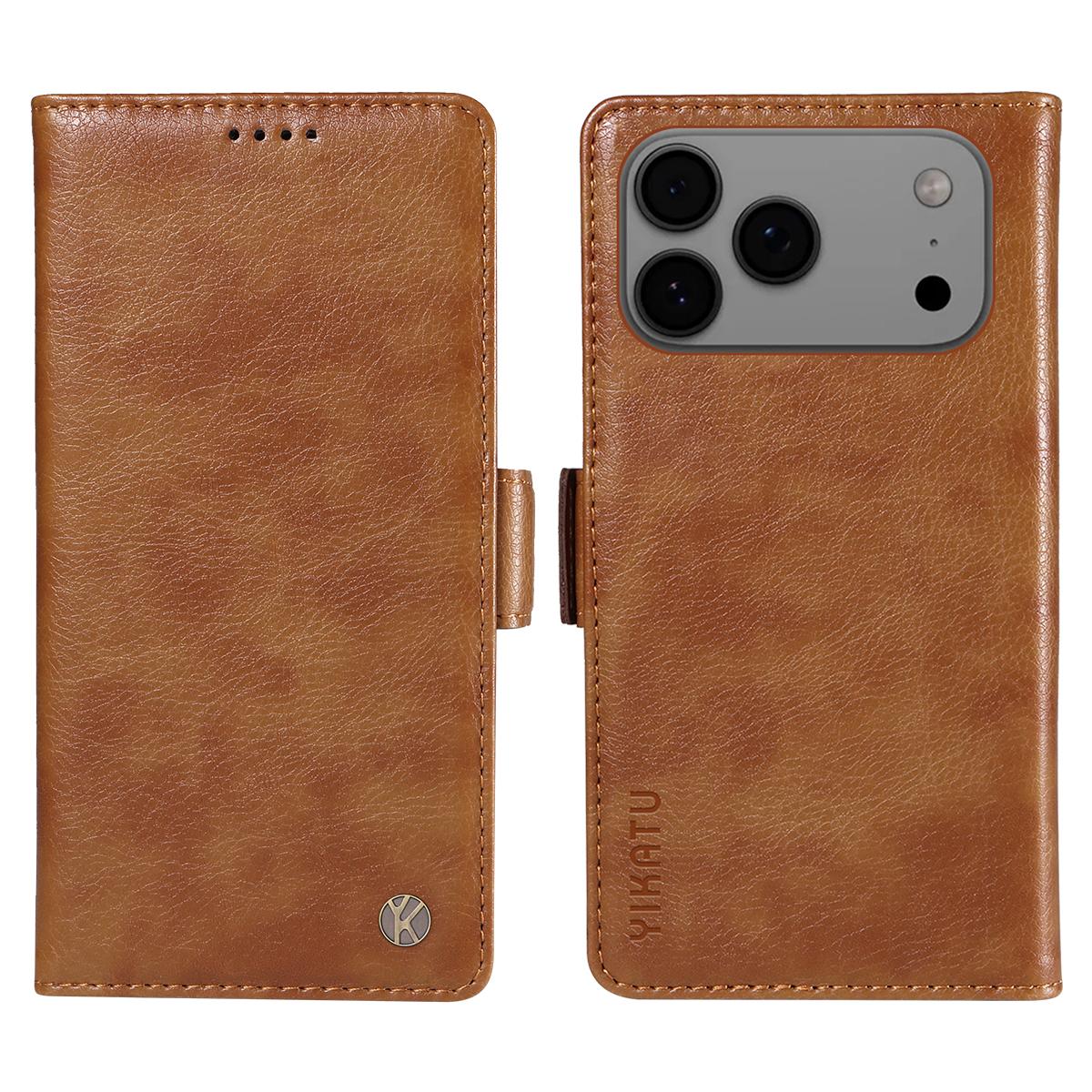 

Чехол для iPhone 17 Pro Max YIKATU YK-007 Кожа PU с текстурой личи Кошелек Чехол для телефона Brown