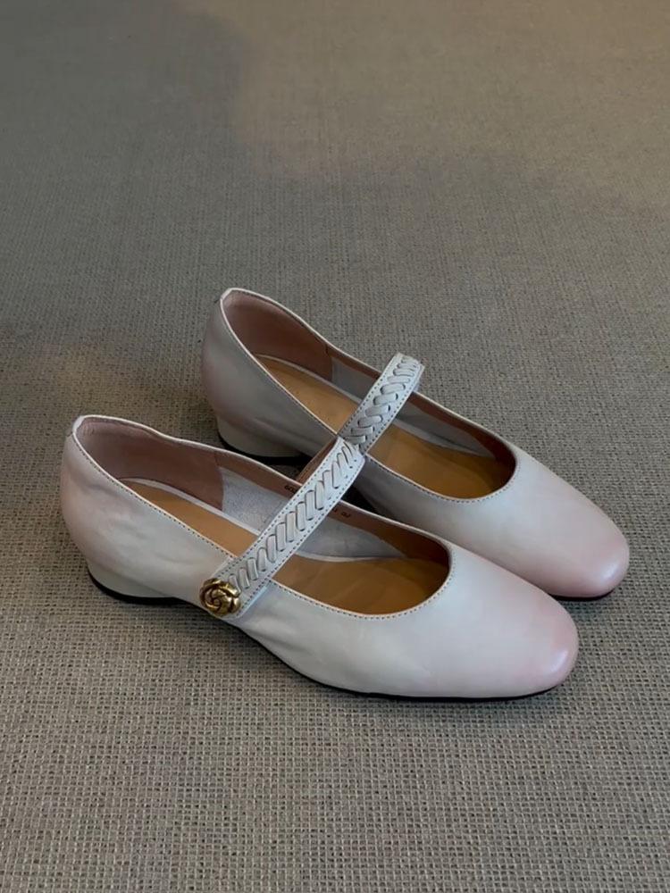 Cowhide version~ shallow leather flat bottom one-word buckle single shoes, new versatile casual commuting Mary Jane shoes, small leather shoes