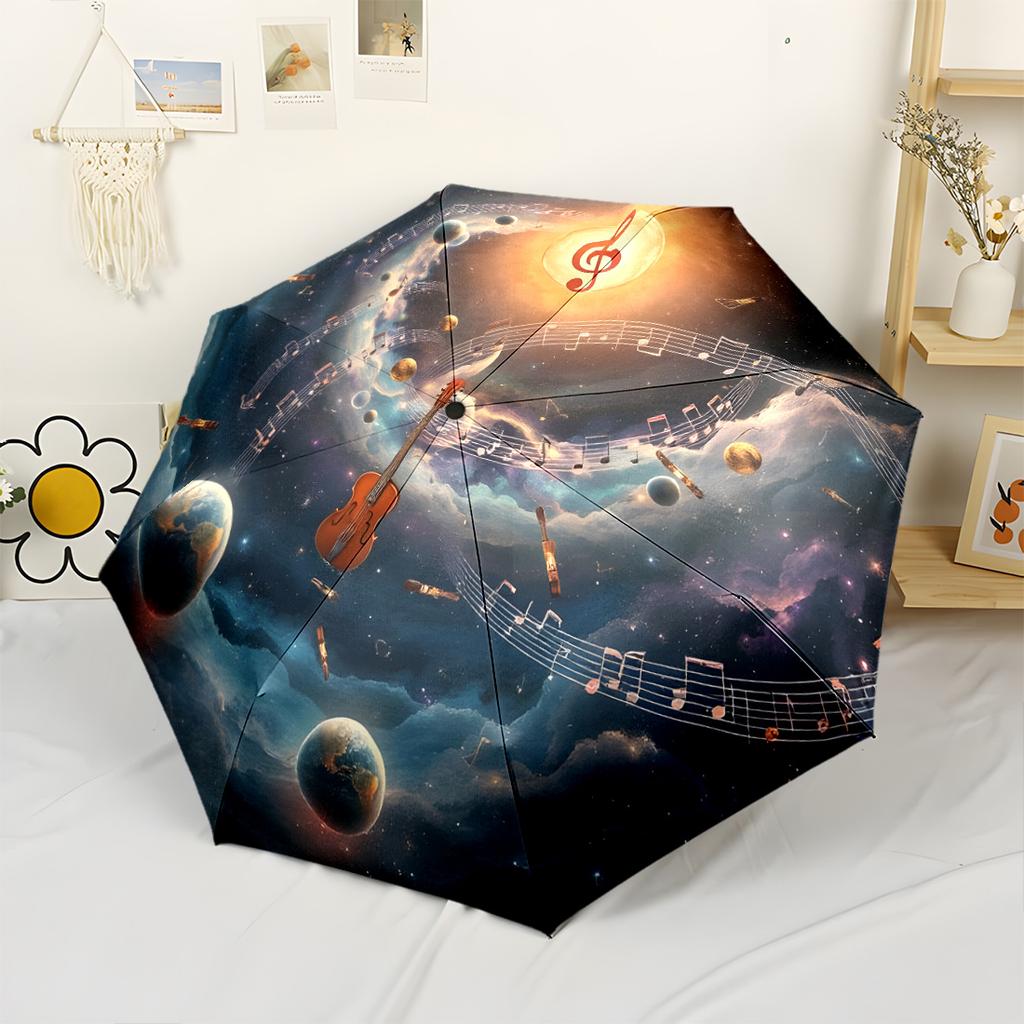 Music In Space Automatic Umbrella Folding Umbrella with 8 Ribs Compact Design Perfect for Outdoor Adventures Vibrant Pattern Umbrella Spiritual Gift