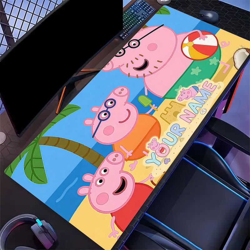Custom Name,Peppa Pig Mouse Pad, Large Gaming Desk Mat, Non-slip XXL Mousepad for Laptop & Tablet, Mini PC Playmat with Stitched Edges