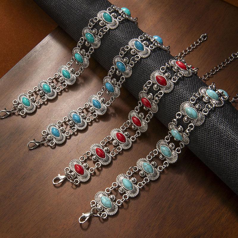 Retro Turquoise Bracelet Ethnic Style Jewelry Women's Light Luxury Style Bracelet