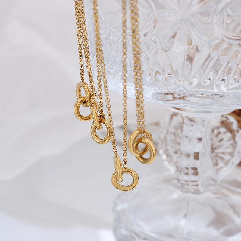 1 Stück Französischer Minimalistischer Nischen-Ins Kaltwindring Ring Halskette Titanstahl Verliert Keine Farbe Zirkon