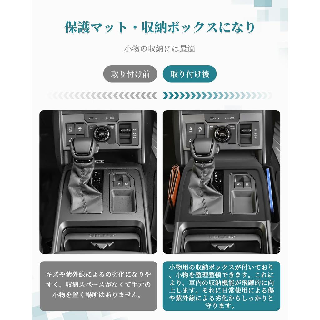 HUAHAO Hilux GUN226 Console Tray Mat Shift Panel Cover Hilux Center Console Box Cover Gap Storage Car Storage Box Small Item Holder Scratch Dirt
