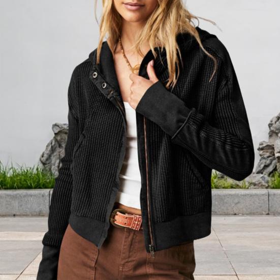 Women's Waffle Knit Hoodie Jacket Zip Up Long Sleeve Cropped Sweatshirts Casual