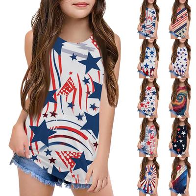 Mädchen Kinder Sommer Rundhals Ärmellose Shirts Tanktops Unabhängigkeitstag