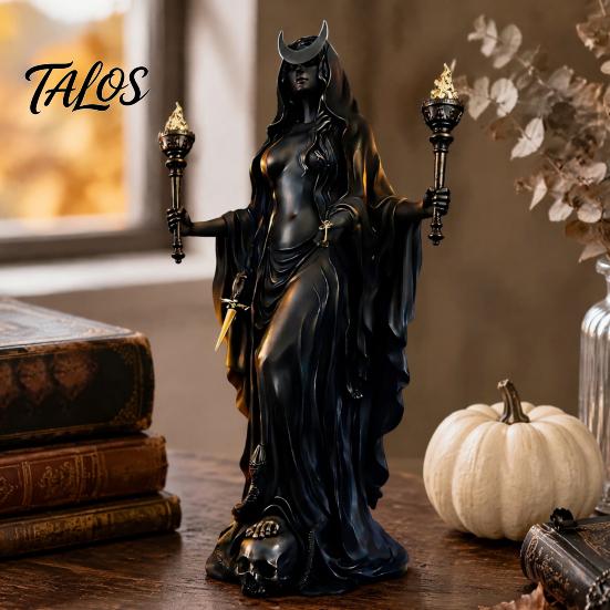 Kompakte gruselige Dekoration Hekate Griechische Göttin Statue mit magischen Hunden, Fantasy-Thema Okkultes Zimmerdekor Harzskulptur, Mythologische Figur für