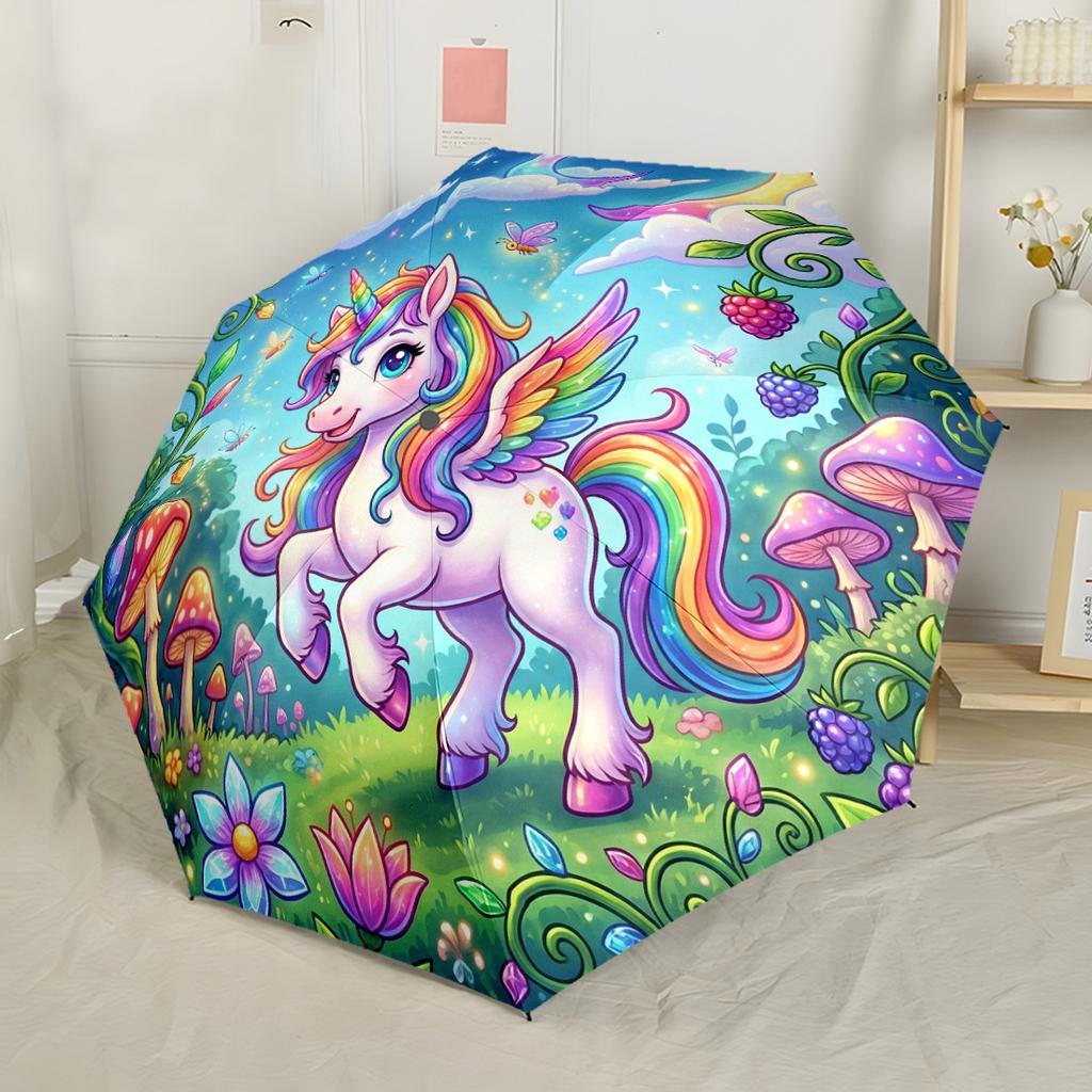 Astral Magic Forest Unicorn Portable Automatic Umbrella Compact 8 Rib Design Durable Plastic Iron Perfect for Outdoor Adventures Fashionable