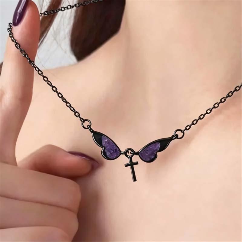 Elegant Butterfly Crosses Pendant Necklace Alloy Neckchain Fashion Accessory For Daily Wear Special Occasions