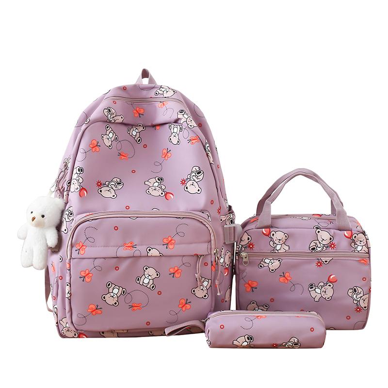 Student Cartoon Backpack Set Female Campus Backpack Lightweight Nylon Three-Piece Schoolbag