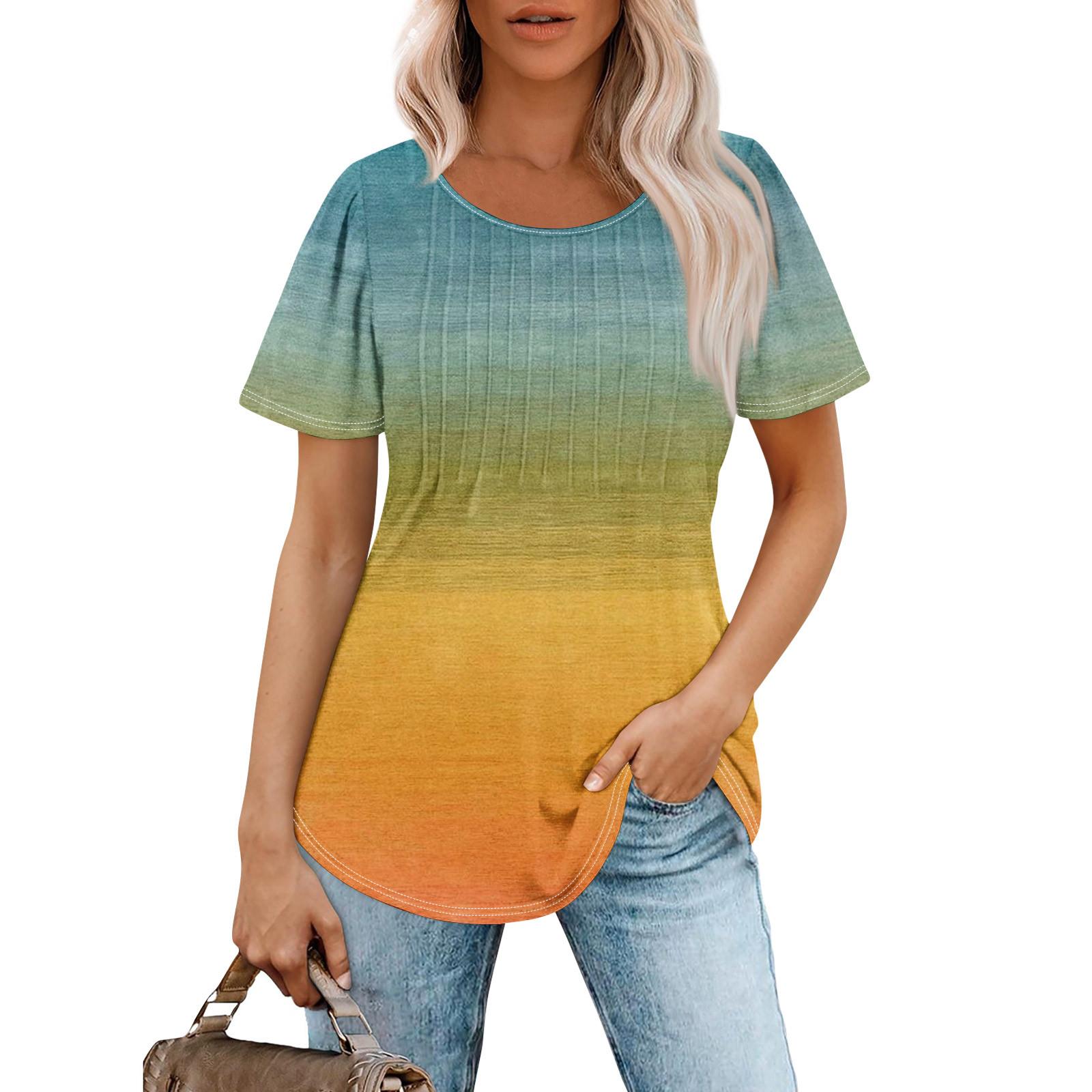 

Женская модная повседневная плиссированная футболка с короткими рукавами и круглым вырезом с принтом XL жёлтый