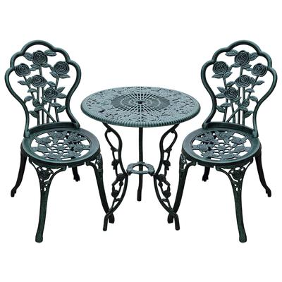 Bistro Set Garden Set for 2 People, Balcony Furniture Set, Cast Aluminum, Antique Green