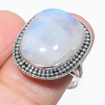 Natural Rainbow Moonstone Gemstone 925 Solid Sterling Silver Gift Ring S.9 Q7w81