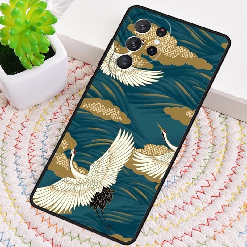 Japanese Cranes Art Silicone Phone Case For Samsung Galaxy note 10 pro S26 S25 S24 S23 S22 S21 Plus S25Ultra Capa Cover