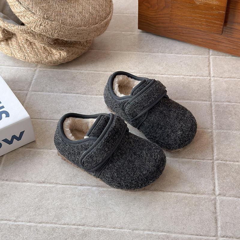

Korean-style children s shoes in gray tones, winter woolen fabric furry Birkenstock shoes for boys and girls, versatile soft-soled loafers 21 темно-серого