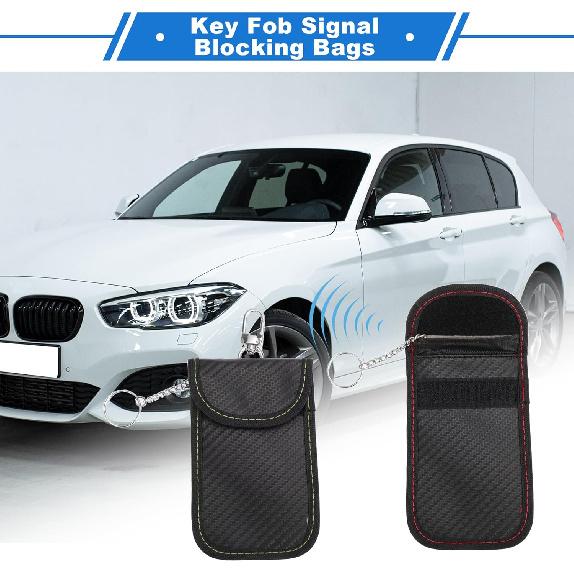 

2Pc,Faraday Pouch, RFID Signal Blocking Bags Universal for Car Key Keyless Starter, Key Fob Protector Carbon Fiber Black with Hook