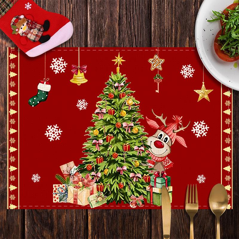 Christmas Table Mats Snowflake Tree Printed Placemats Dining Coffee Tables Decor Holiday Placemats Waterproof Festive Accessories Xmas Table Runner