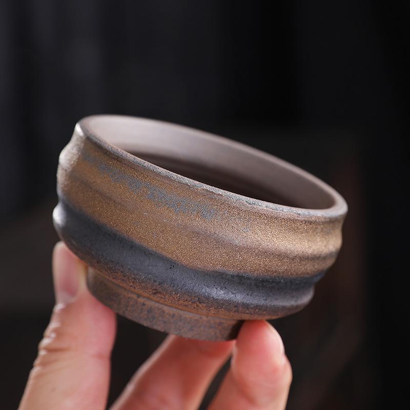 Teetassen aus Steinzeug, Teetassen, persönliche Tassen, Meistertassen, Keramiktassen mit goldfarbener Rostglasur, Vintage-Holzbrand-Töpferwarentassen