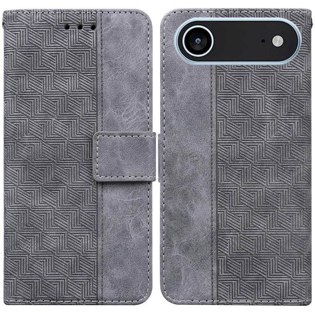 For iPhone 17 Air Case Geometry Pattern Leather Wallet Phone Cover with Wrist Strap