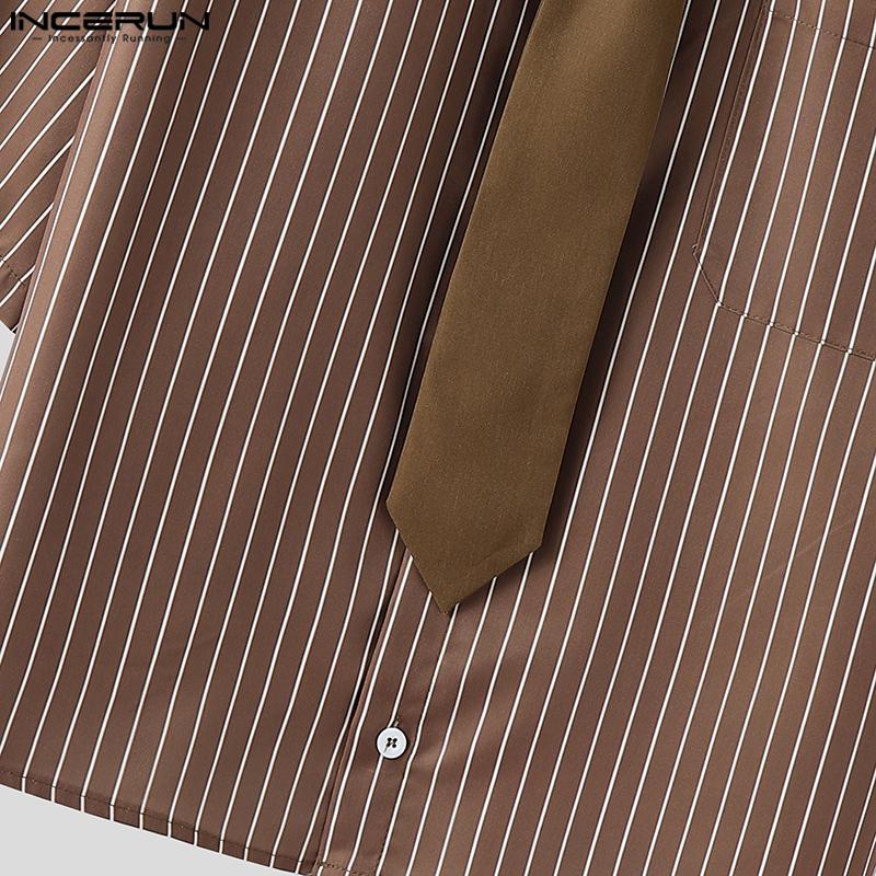 INCERUN Men Summer Tie Up Half Sleeve Striped Loose Casual Shirts Tops