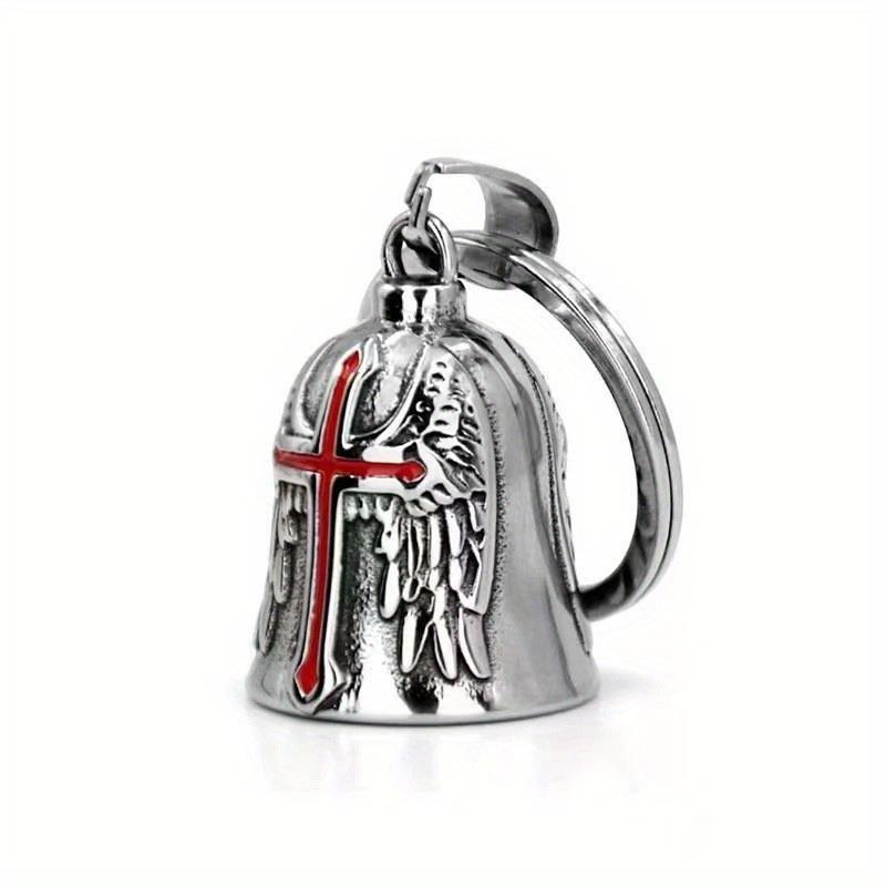 1Pc Black/Red/Blue Cross Guardian Bell Biker Bell, Motorcycle Bell Lucky Charm, Zinc Alloy Motorcycle Bell, Lucky Bell Keychain